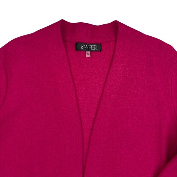 Kasper Boiled Wool/Viscose Open Front Hot Pink Long Line Jacket Women's Size L - Picture 2 of 9